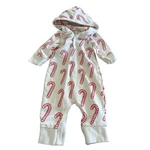 Monica + Andy candy cane hooded romper 0-3 months